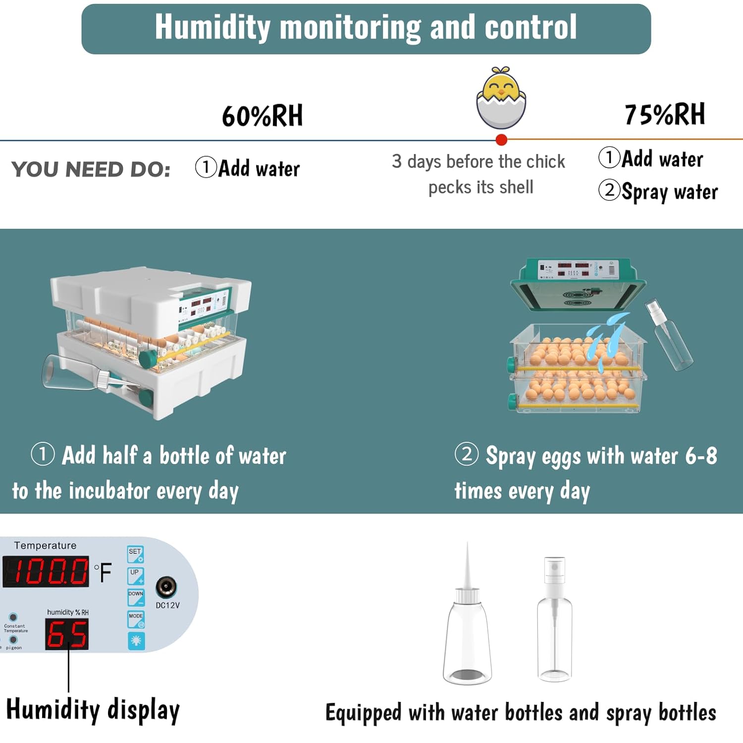 120 Eggs Incubator with Automatic Turning and Humidity Monitoring C66128