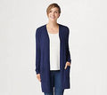 Belle by Kim Gravel Feather Knit Open Front Long Cardigan, Size Medium, Twilight
