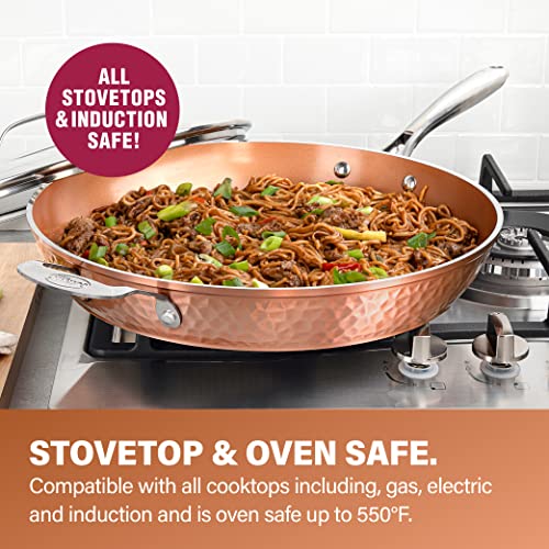 Hammered Copper Non Stick Frying Pan with Lid, Ceramic Coating, Oven Safe M784
