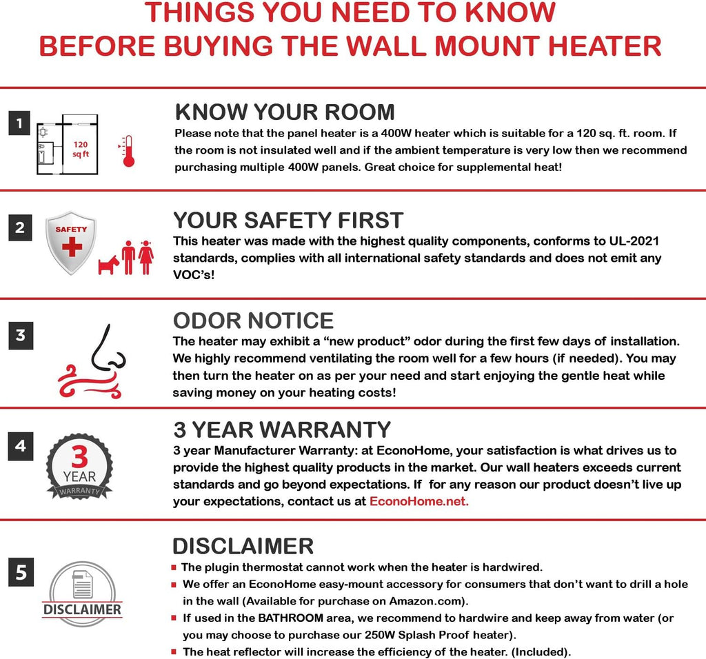 Wall Mount Space Heater Panel with Thermostat, 400W Convection Heater K37147