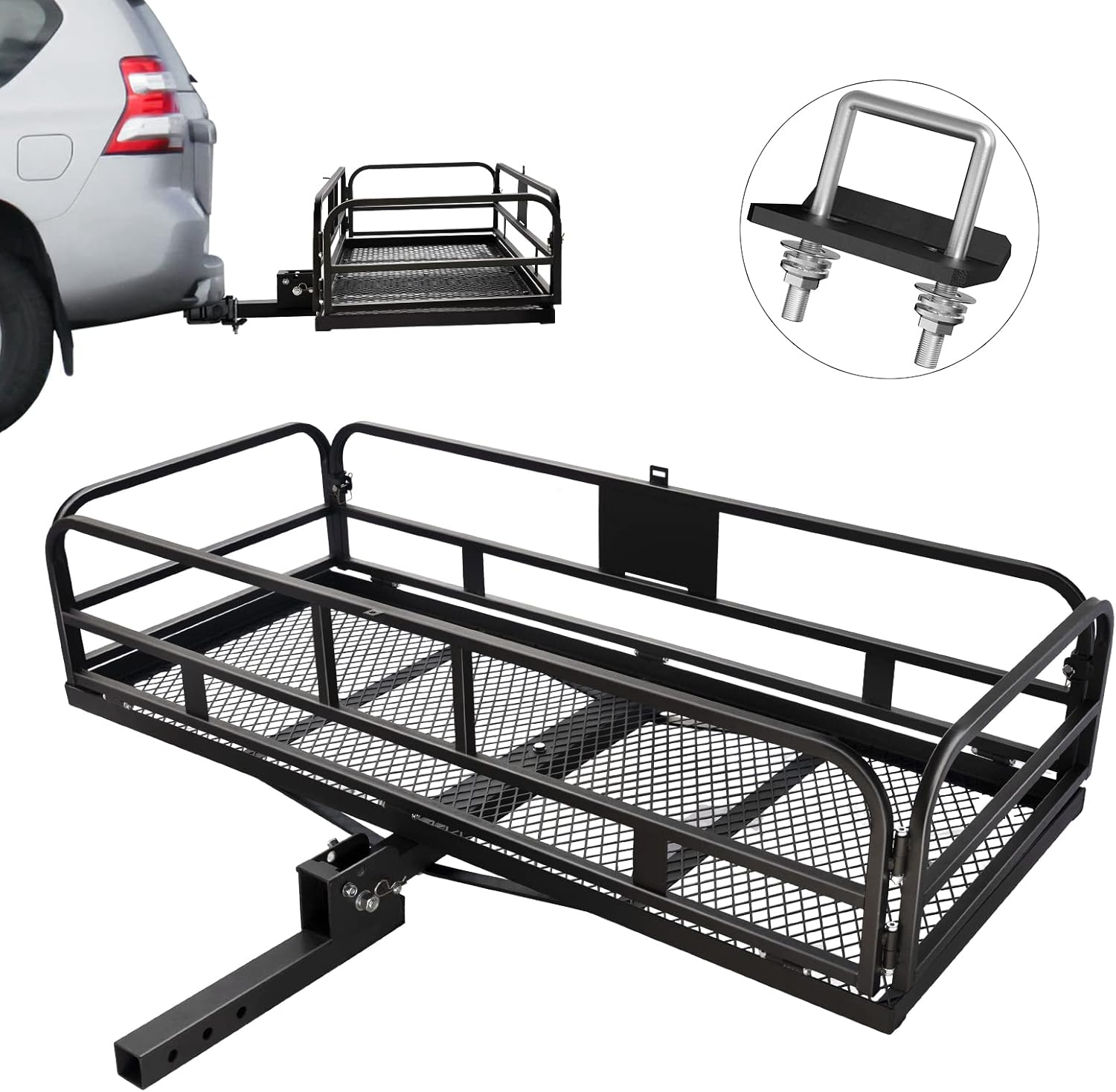 Hitch Mount Cargo Carrier Basket 500 LBS Folding 60" x 25.6" x 13.8" for 2" Receiver W7806