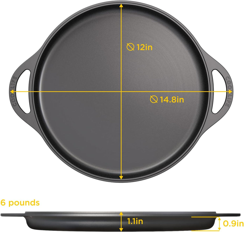 Cast Iron Griddle Pan with Scraper, Round Stove Top Pizza Pan X274
