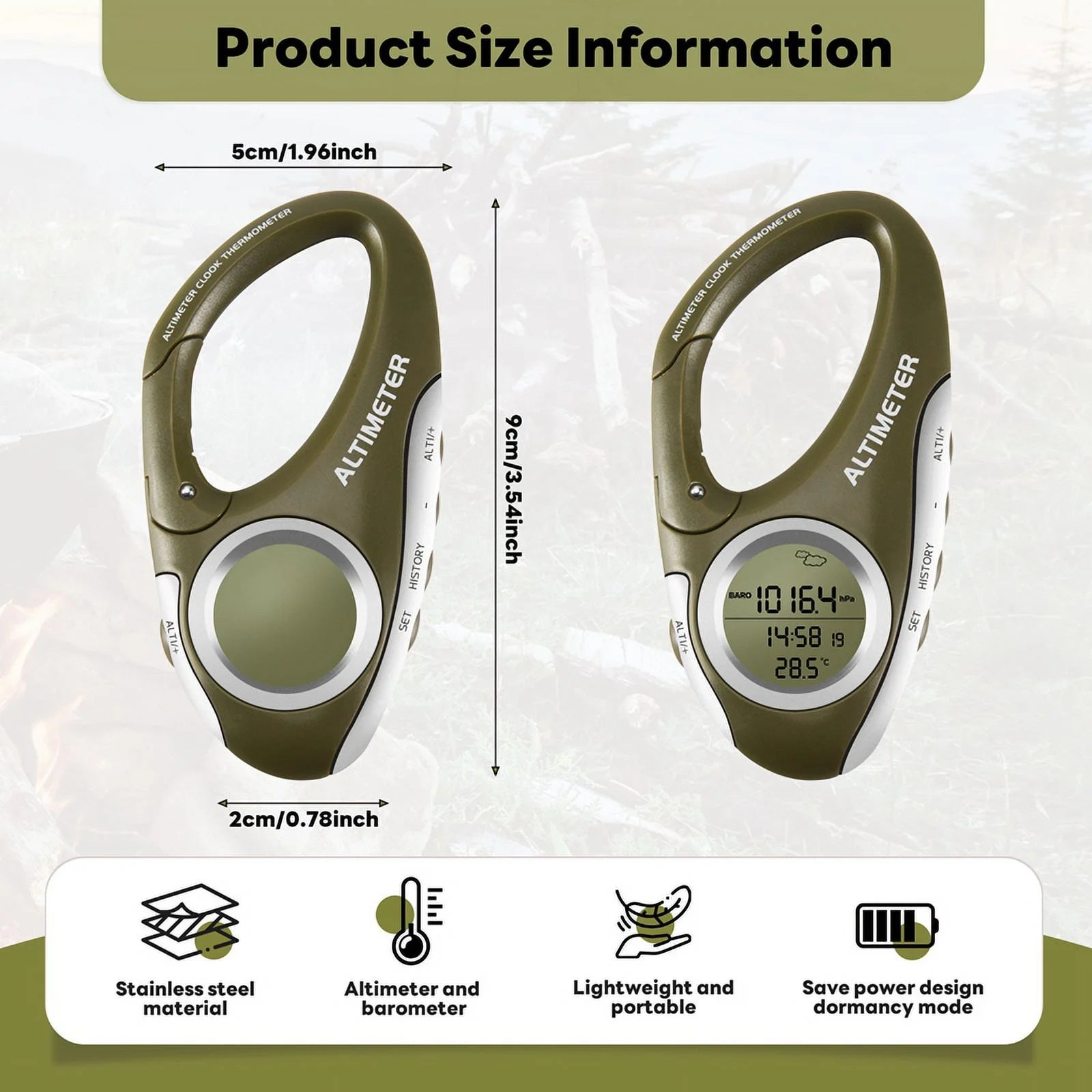 Outdoor Altimeter Carabiner Thermometer with Weather Forecast A2856