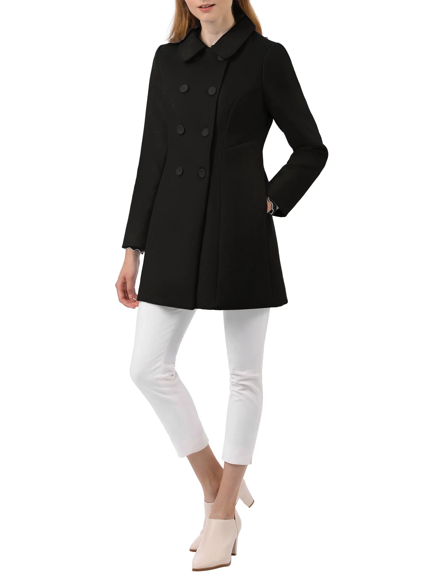 Women's Peter Pan Collar Double Breasted Winter Trench Coat V688