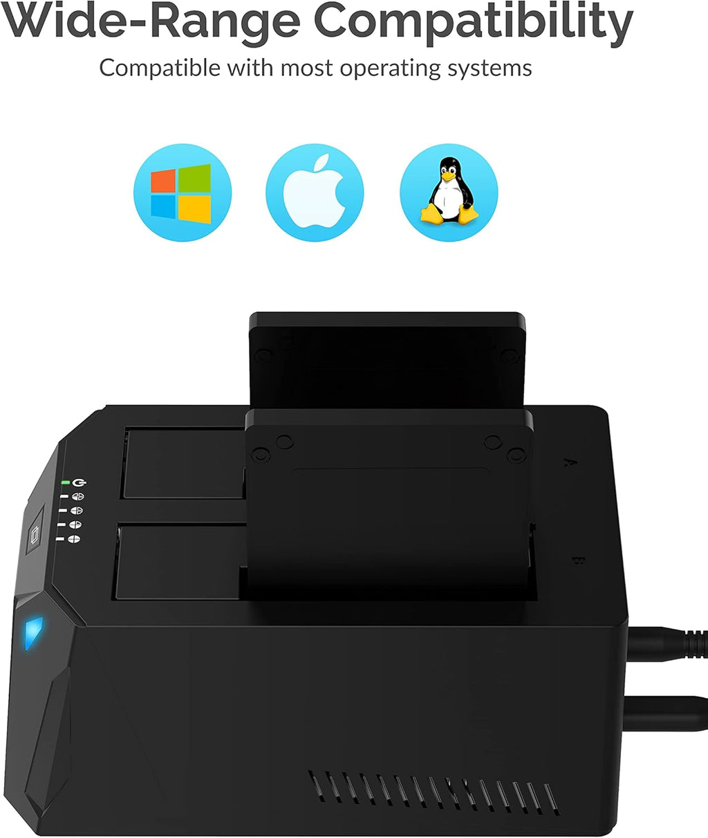 USB 3.0 to SATA Dual Bay External Hard Drive Docking Station for 2.5/3.5in HDD SSD with Cloner Function J42226