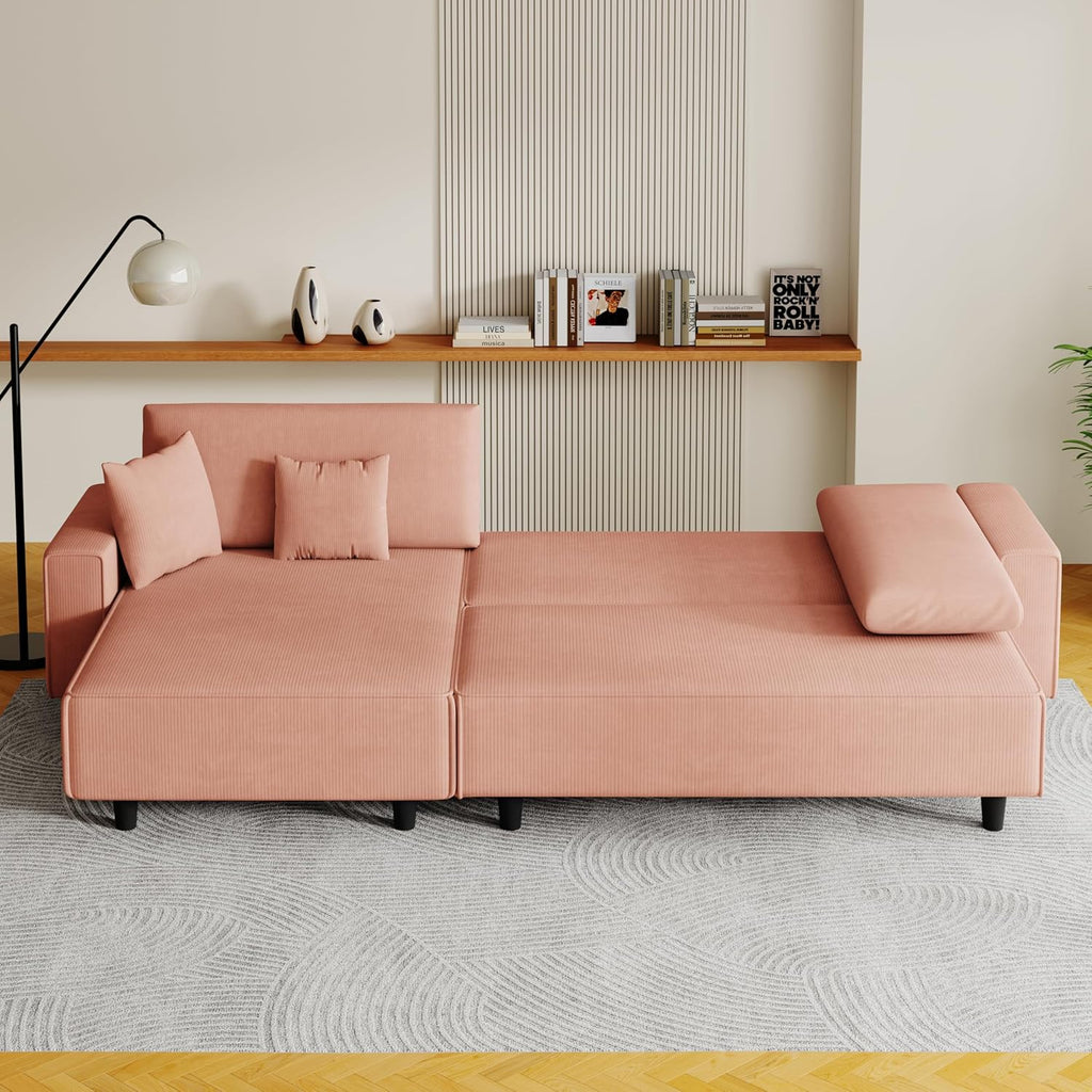 Orange Corduroy Sofa Bed with 2 Pillows A279501