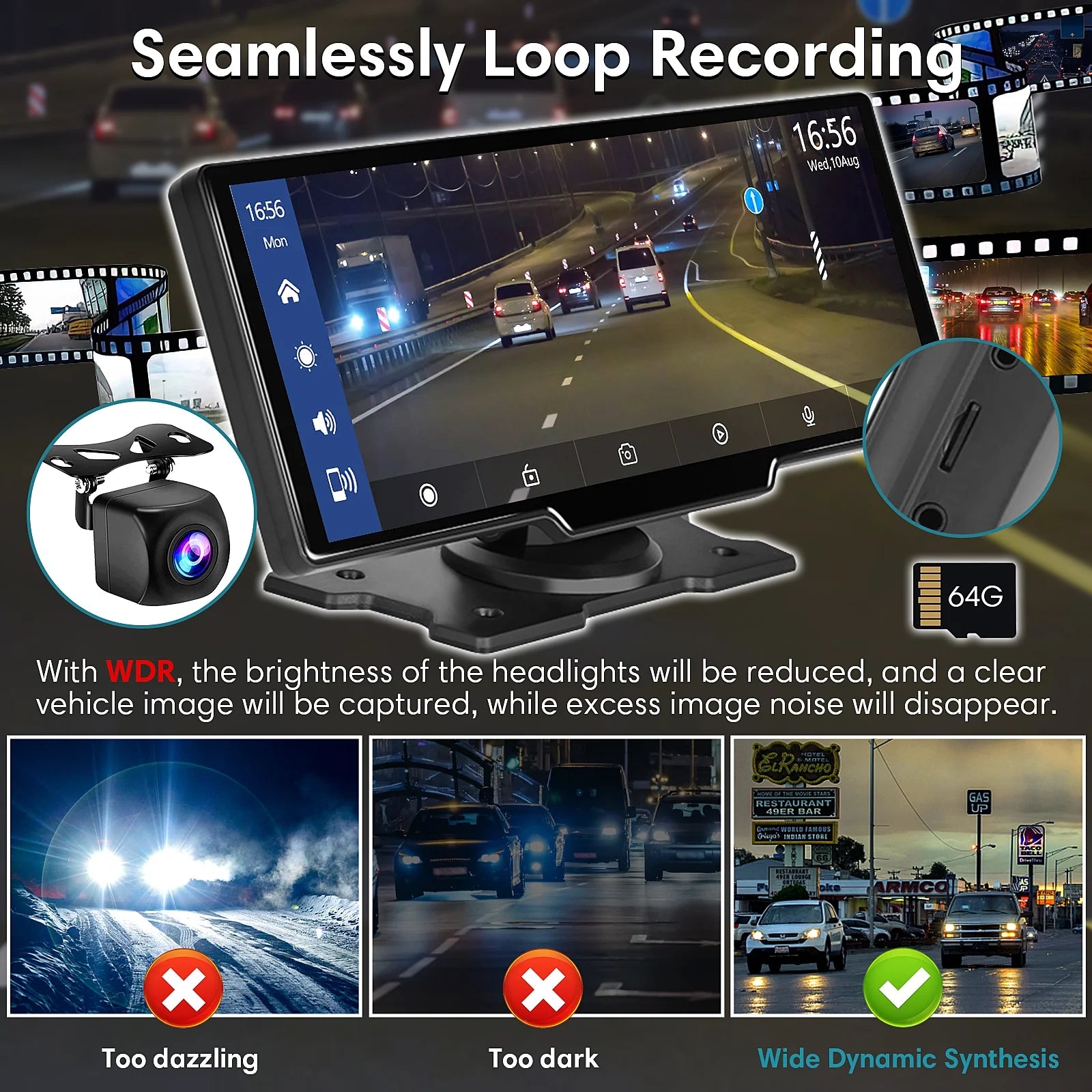 Wireless Carplay Screen with Dash Cam and Backup Camera V22100