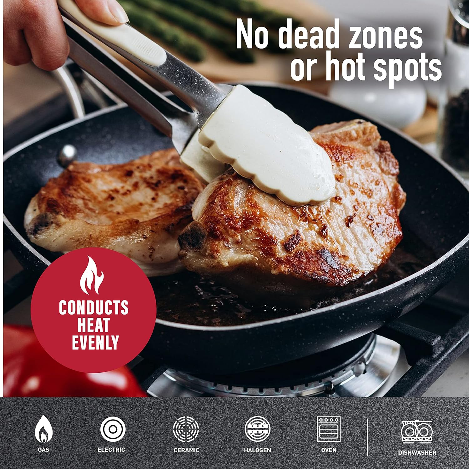 11" Shallow Square Frying Pan Nonstick Skillet, Scratchproof Diamond Infused Coating, Oven Safe Dishwasher Safe D7004