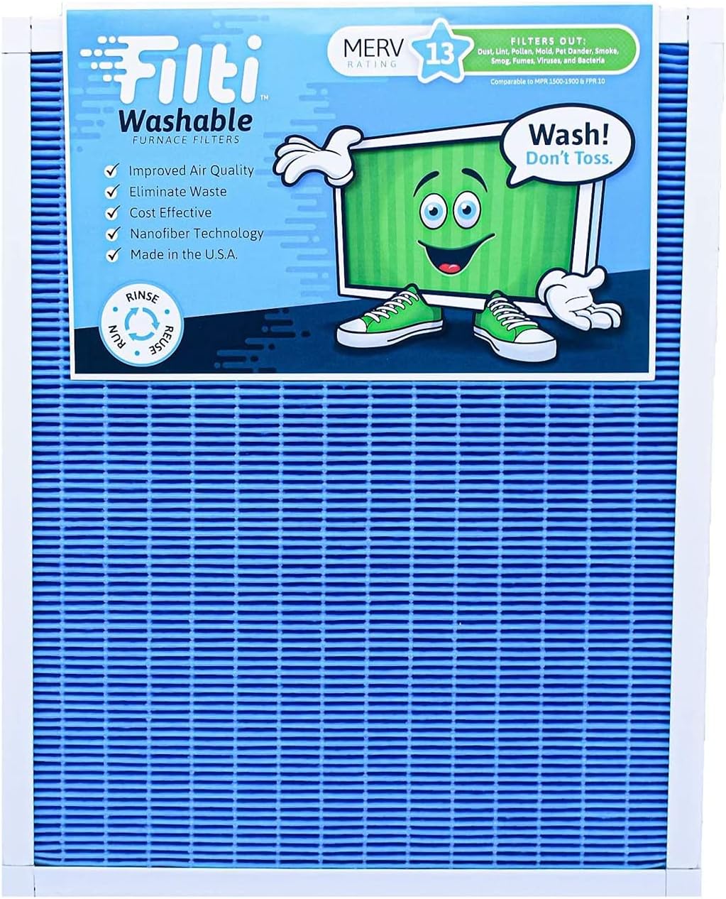Washable HVAC Furnace Filter 12 x 24 x 1 MERV 13 Reusable Nanofiber Air Filter J417168