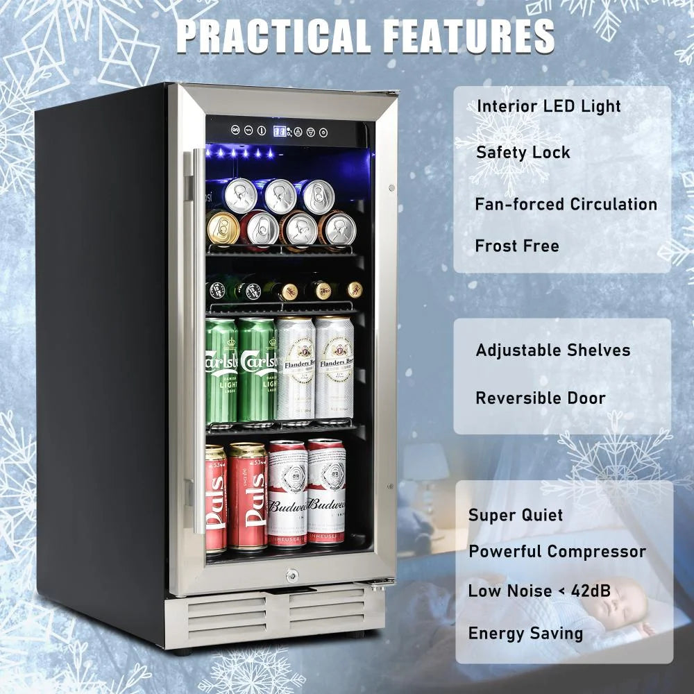 15 Inch Built-in Beverage Refrigerator with Clear Glass Door C162