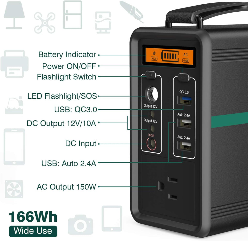 Portable Power Station 166Wh LiFePO4 Solar Generator 150W S868463