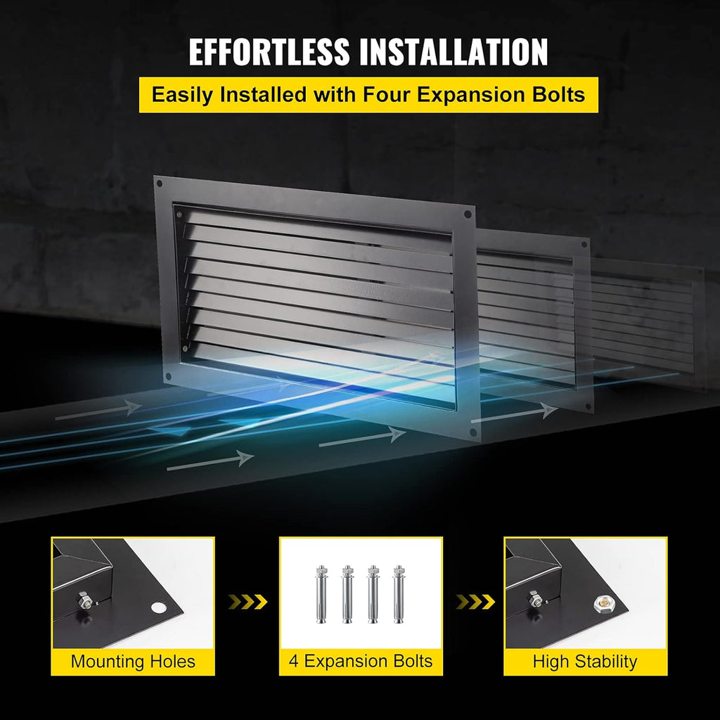 Foundation Flood Vent, 8" x 16", Wall Mounted, Black A9385