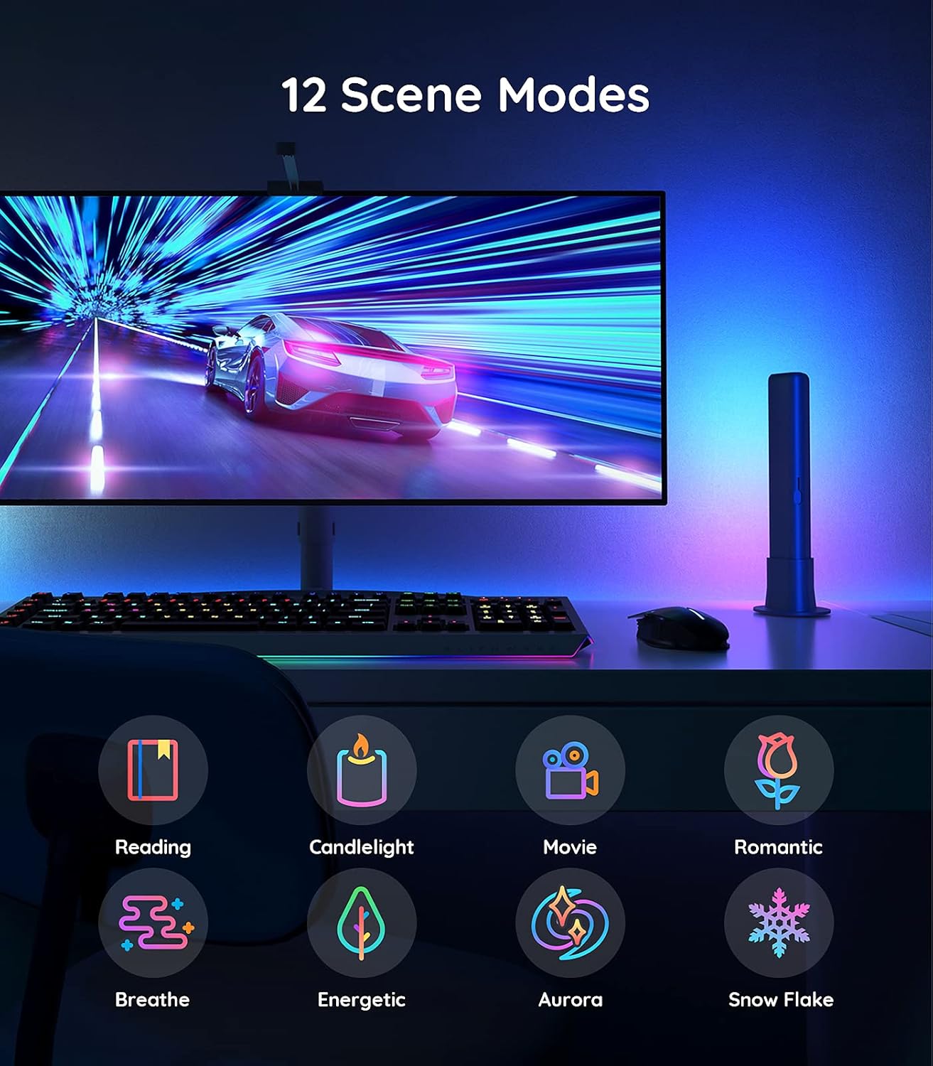 LED Smart Light Bars with Camera, RGBIC Backlights, Music Sync for Gaming, PC, TV Q13927