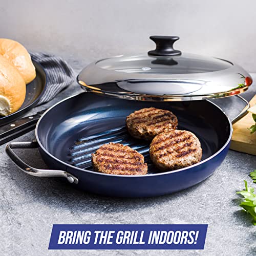 Diamond Infused Ceramic Nonstick 11" Grill Pan with Lid E127199