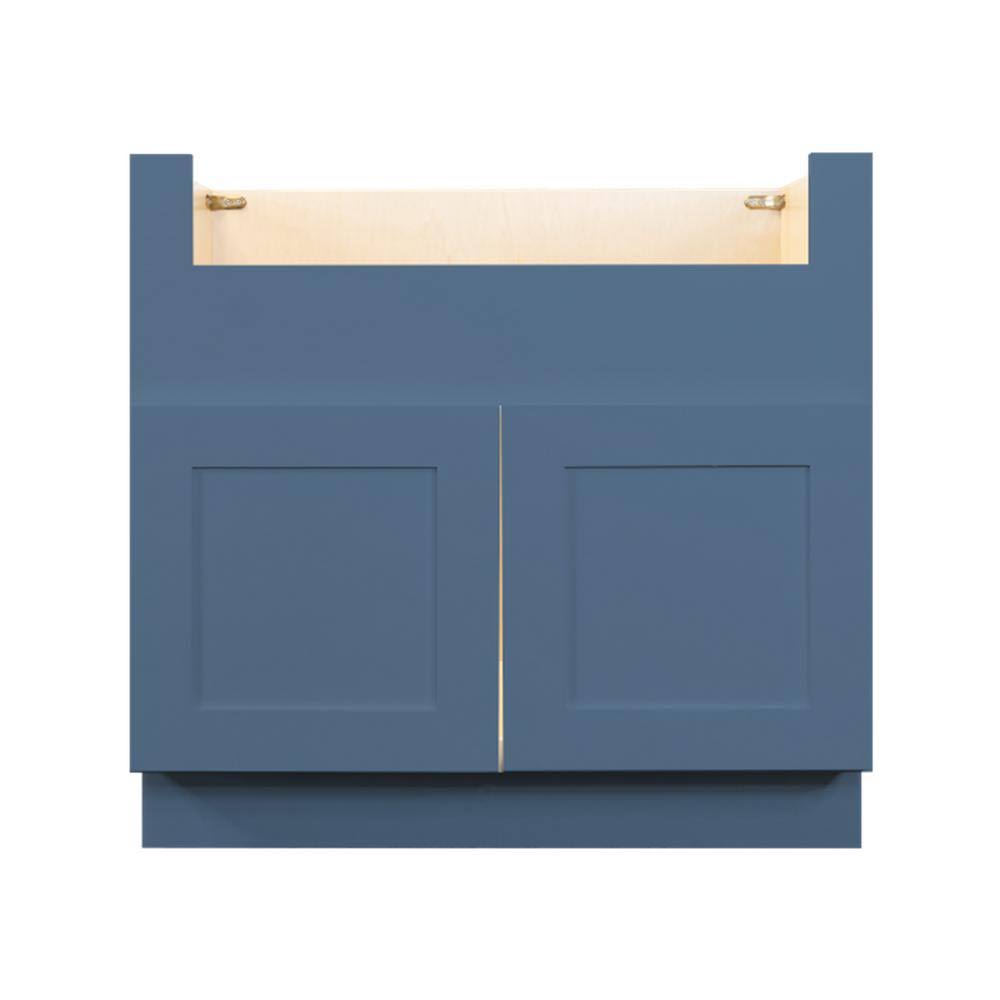 Lifeart Cabinetry Lancaster Ocean-Blue Plywood Shaker Stock Assembled Farm Sink Base Kitchen Cabinet 36 in. W x 24 in. D x 34.5