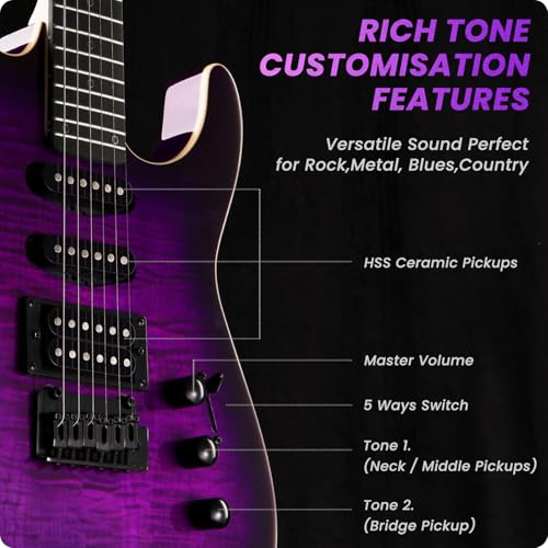 Solid Body Electric Guitar Kit with 24 Frets, HSS Pickup, Black R4019