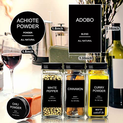 Glass Spice Jars with Labels, 4oz Square Containers with Metal Caps K17959