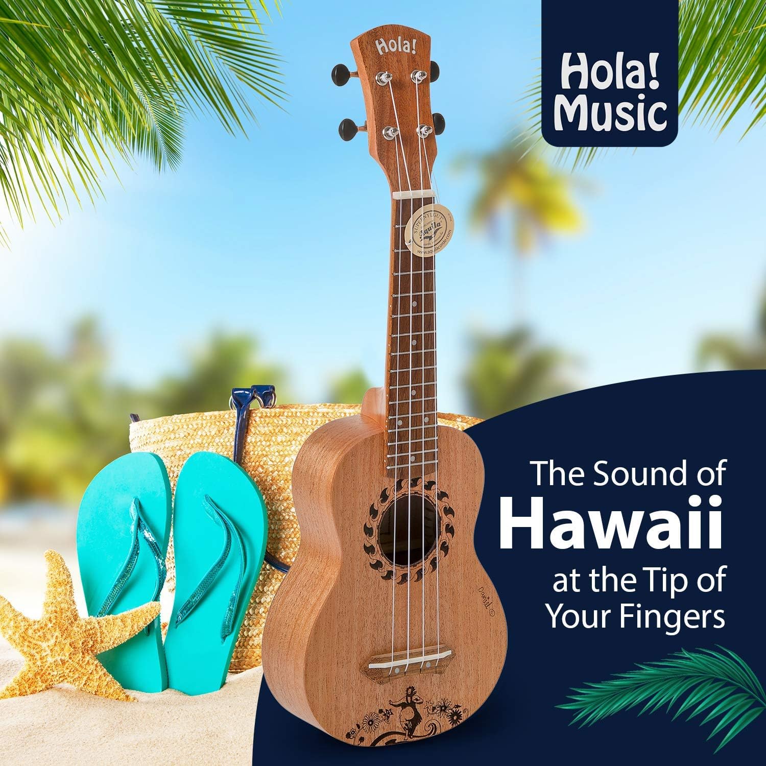 Laser Engraved Mahogany Soprano Ukulele Bundle with Gig Bag, Strap and Picks T24339