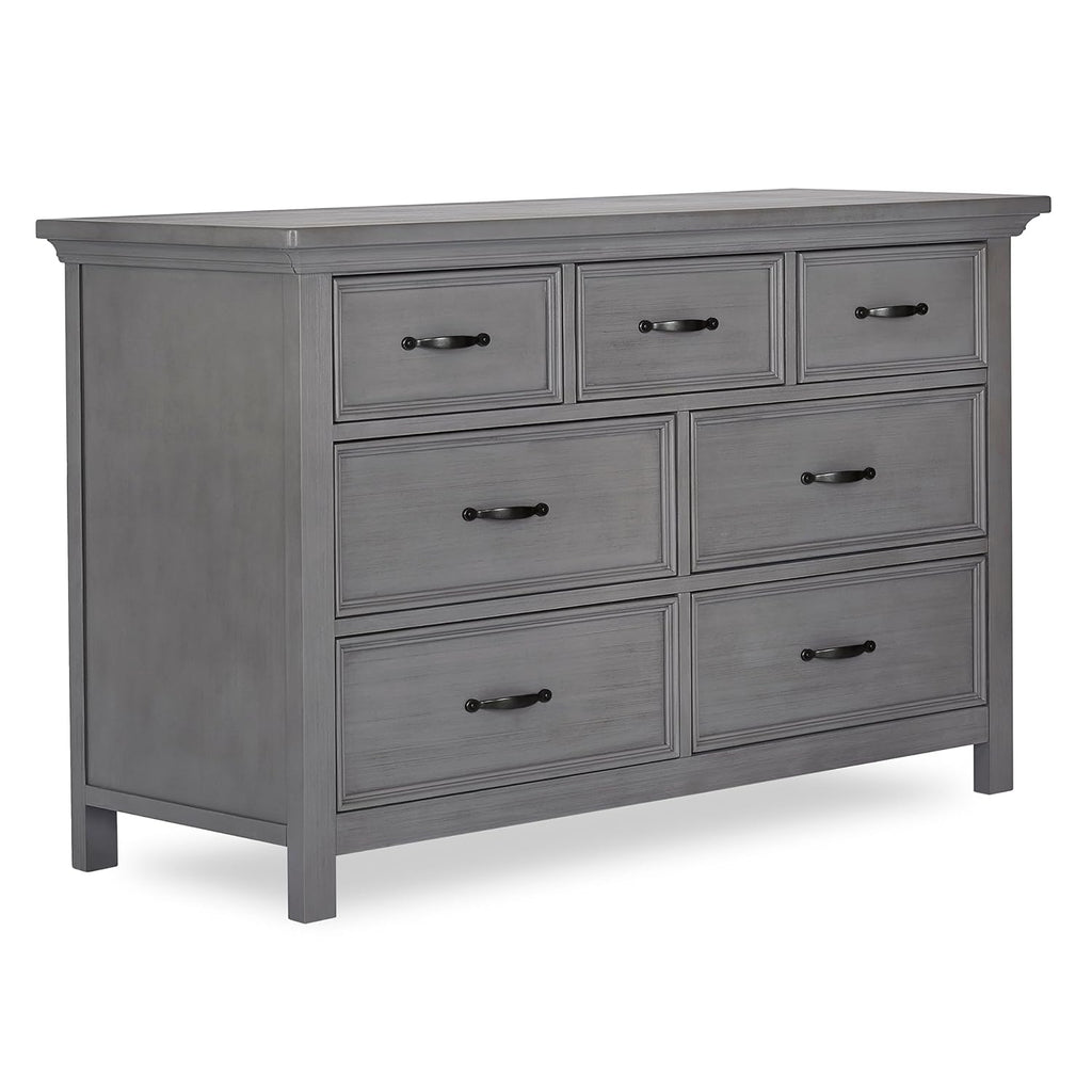 7-Drawer Double Dresser in Rustic Grey with Convertible Crib Bed Rail U98158