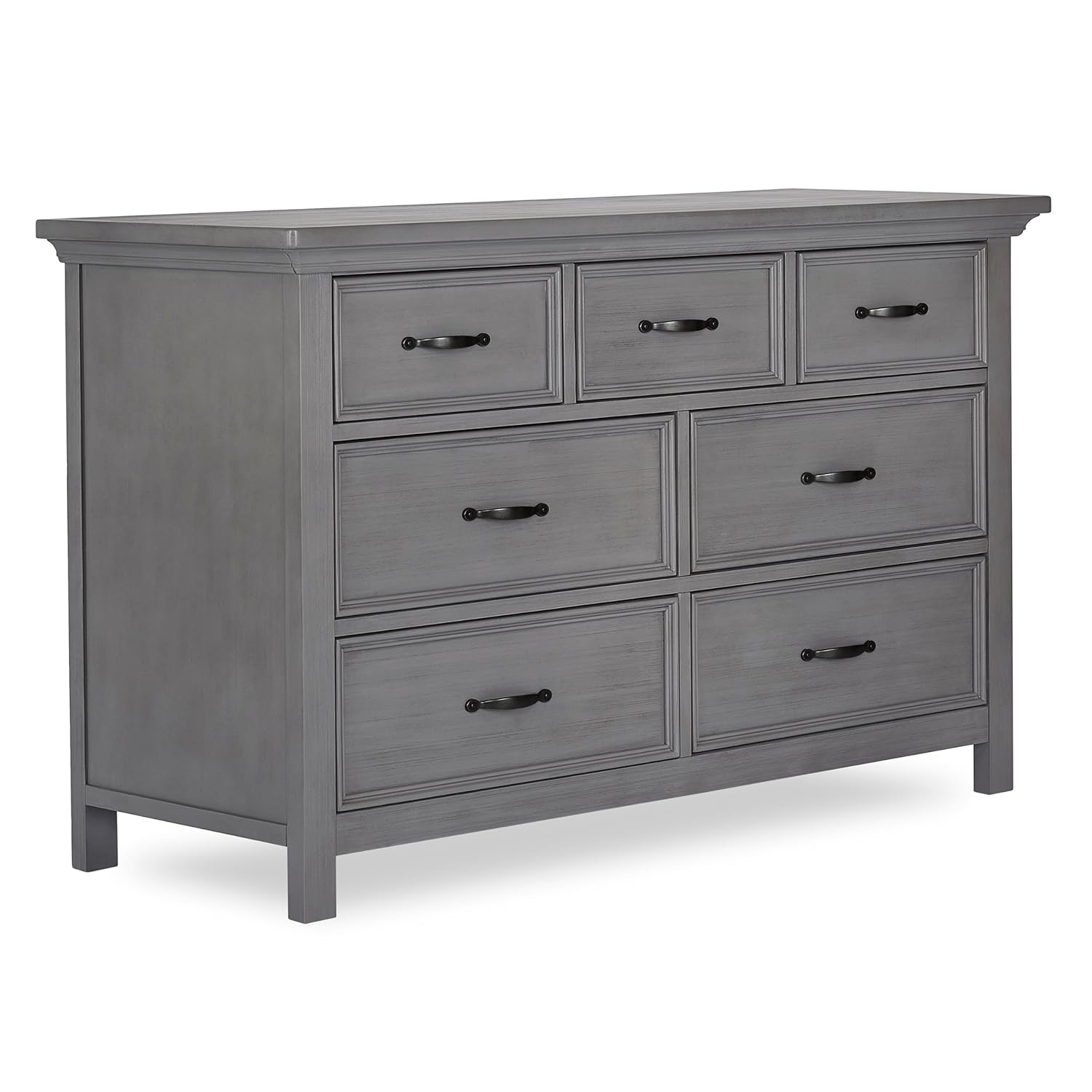 7-Drawer Double Dresser in Rustic Grey with Convertible Crib Bed Rail U98158