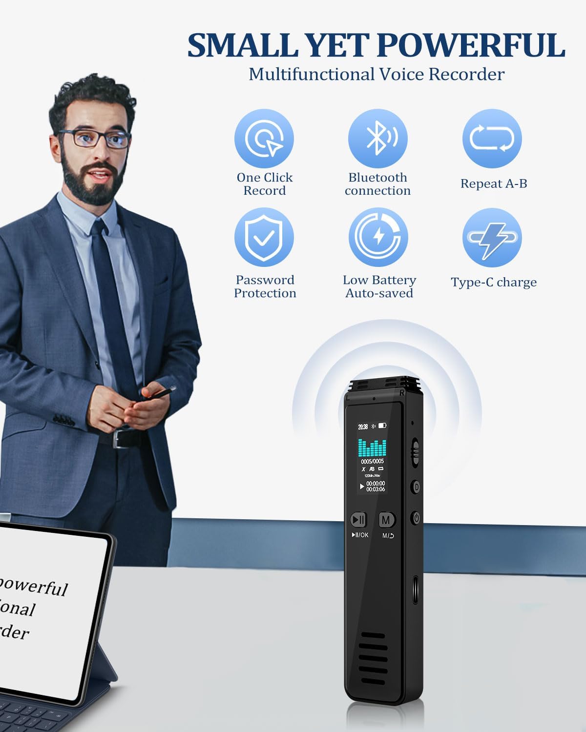 64GB Bluetooth Voice Activated Recorder for Lectures Meetings H851936