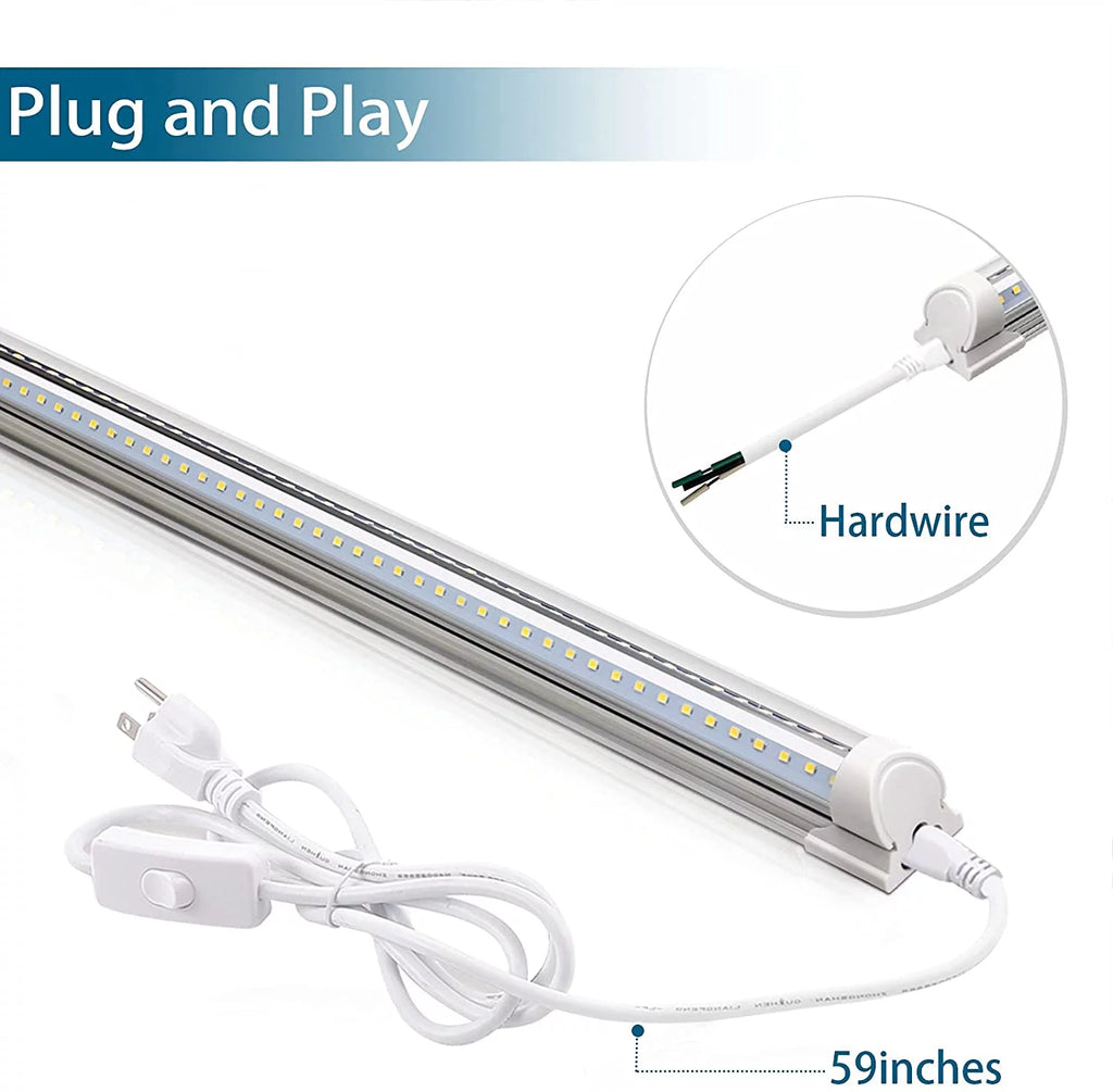 8FT LED Shop Light, 72W 9000LM 5000K, Linkable Tube Lights with Plug, 4 Packs Q258176