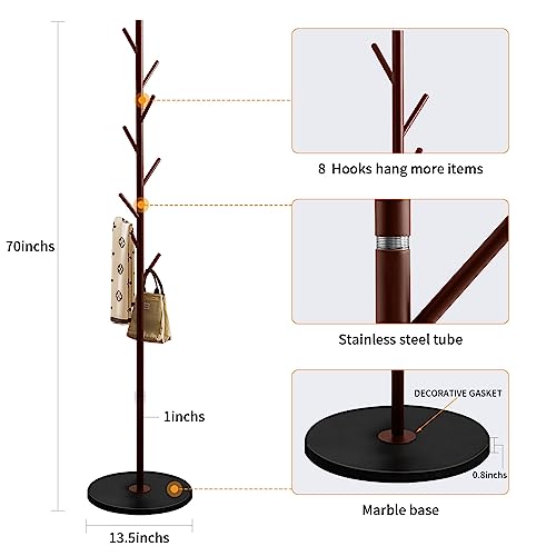 Coat Rack Stand with Marble Base and 8 Wooden Hooks R357