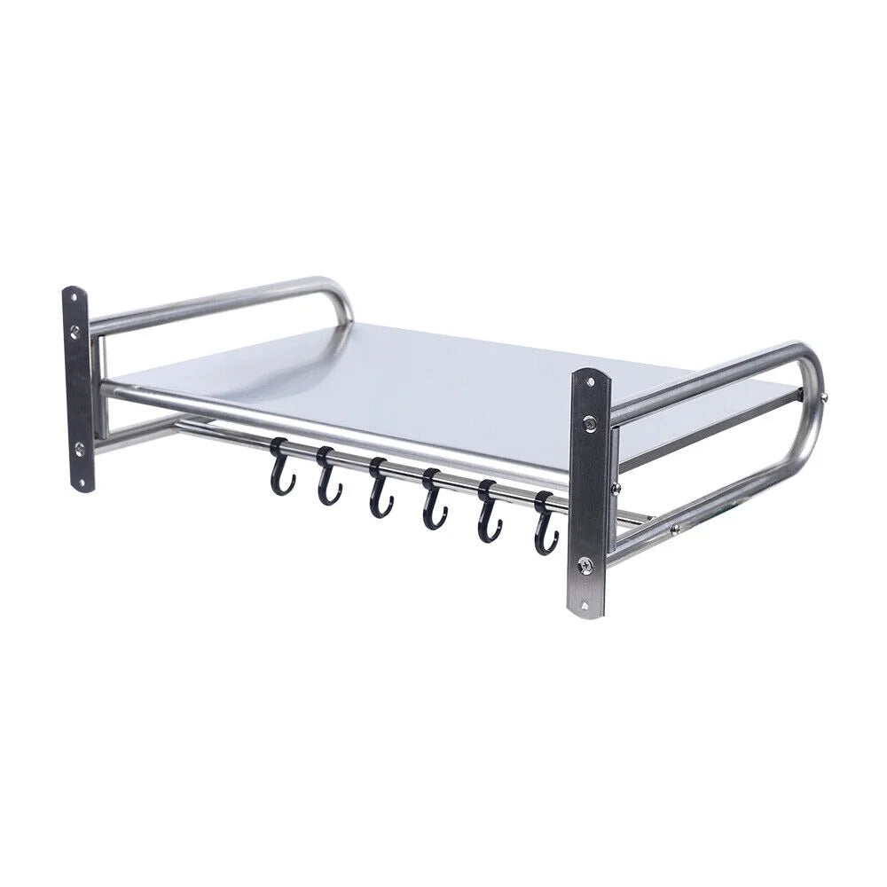 Stainless Steel Wall-Mount Microwave Oven Rack with 6 Hooks R473