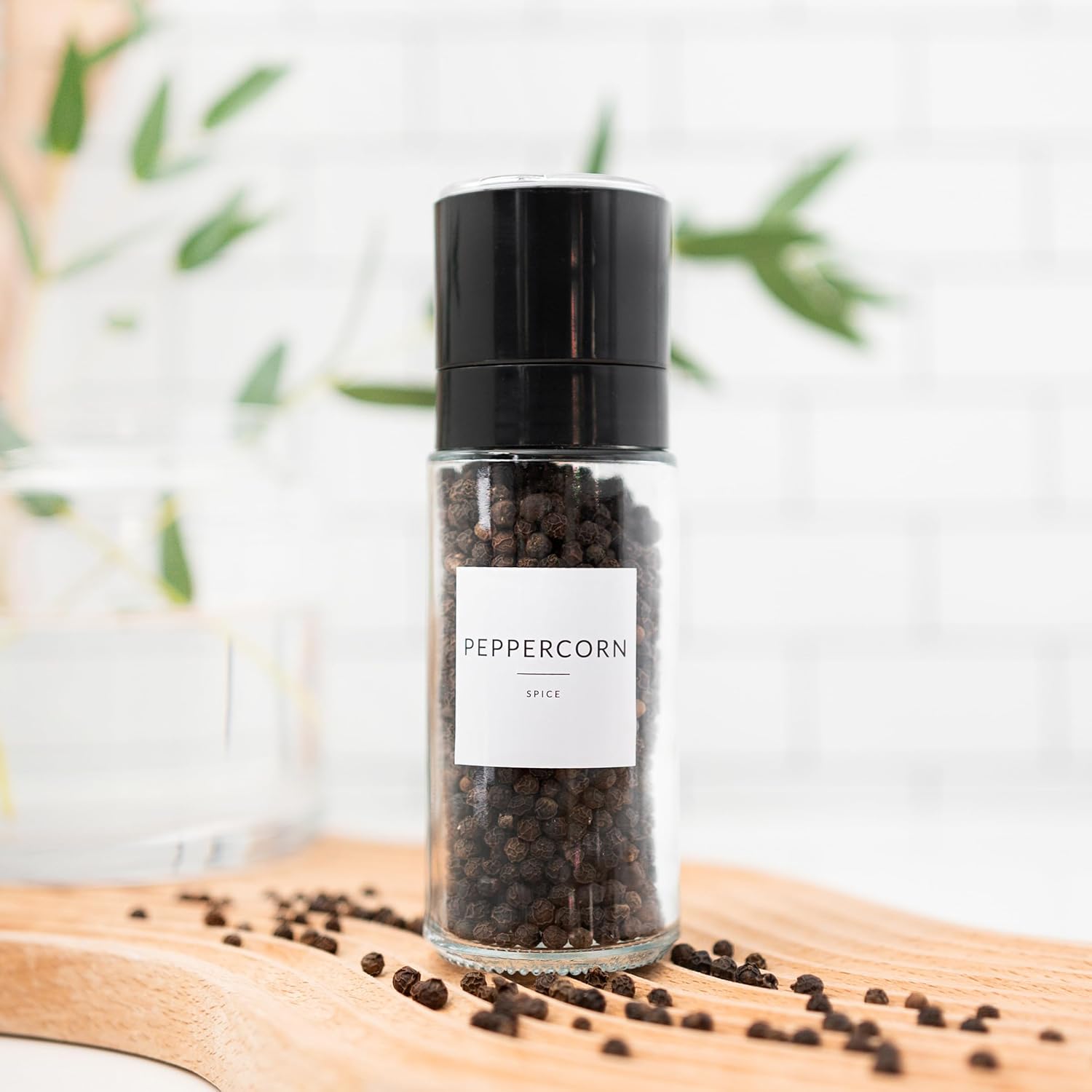 Glass Spice Jars with Bamboo Lids, 4oz Seasoning Containers with Labels E774