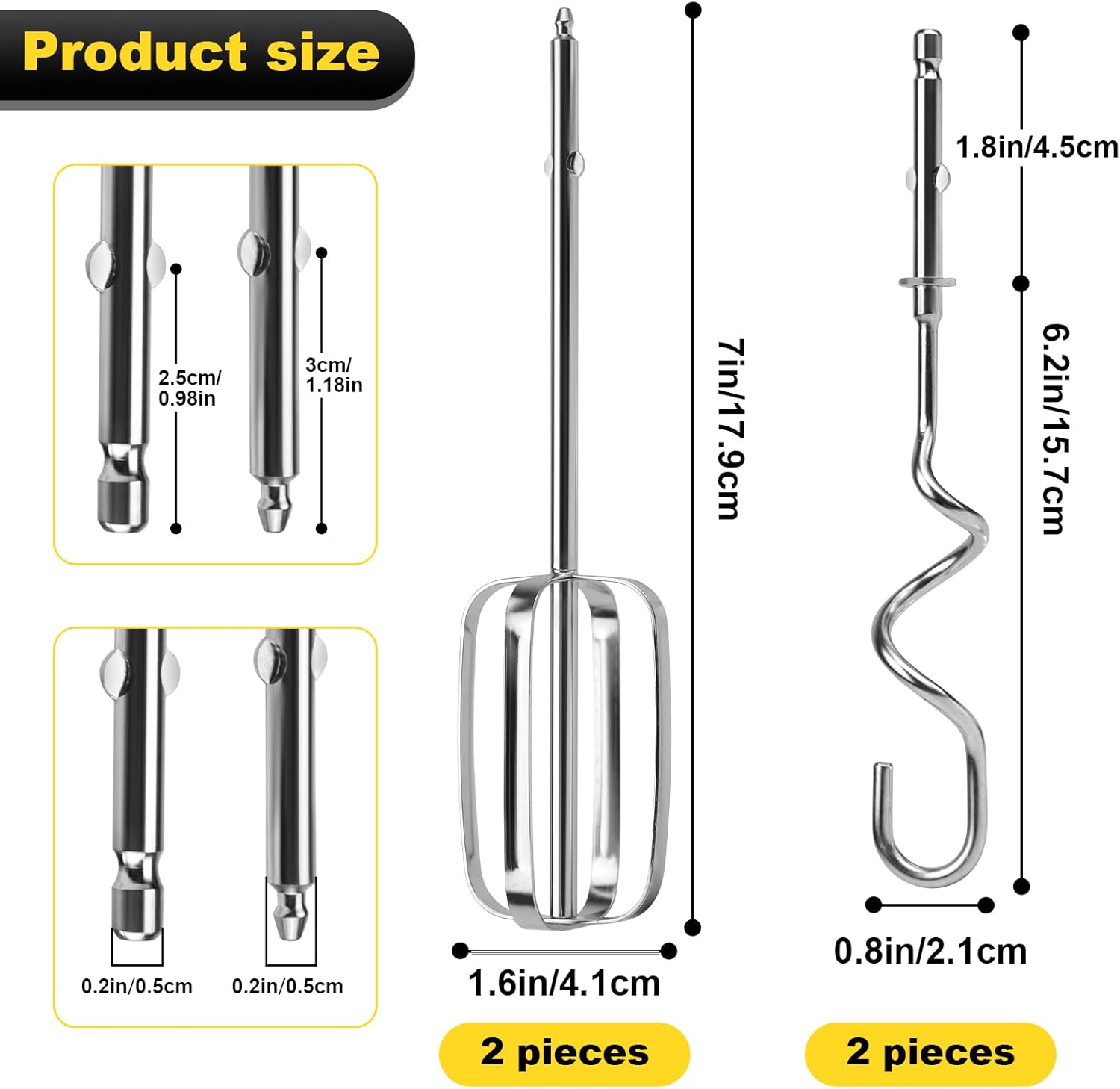 Hand Mixer Beaters, Whisk & Dough Hooks Replacement (Pack of 4) P3891