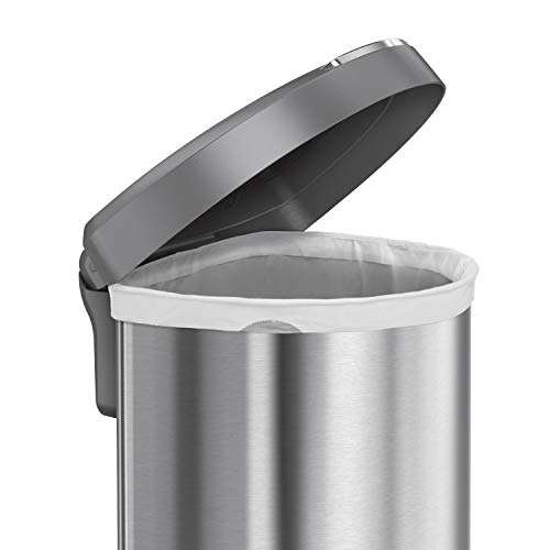 Semi-Round Sensor Automatic Trash Can, Brushed Stainless Steel with Grey Plastic Lid P213246