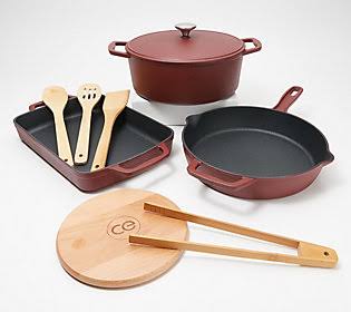 Cook&s Essentials Elite Cast Iron 4-pc Cookware Set with Tools ,Red