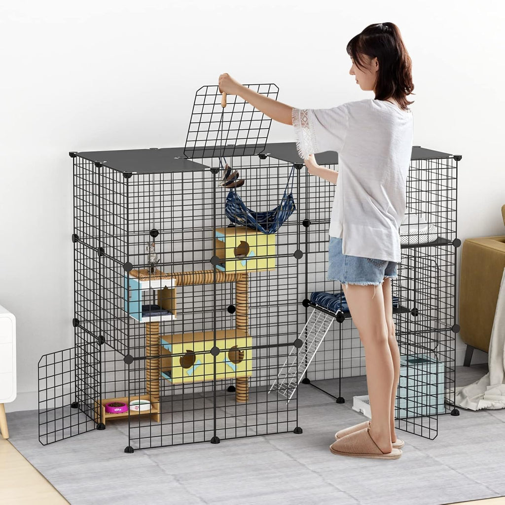 Large Cat Cage Indoor DIY Cat Playpen Detachable Metal Wire Kennels Crate N897