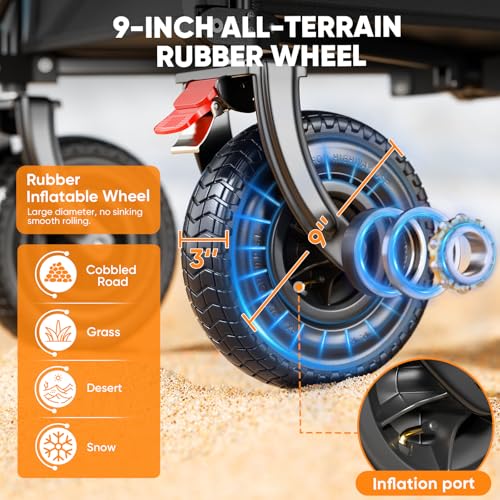Foldable All-Terrain Beach Wagon Cart, Heavy Duty Utility with 330lbs Capacity A18348