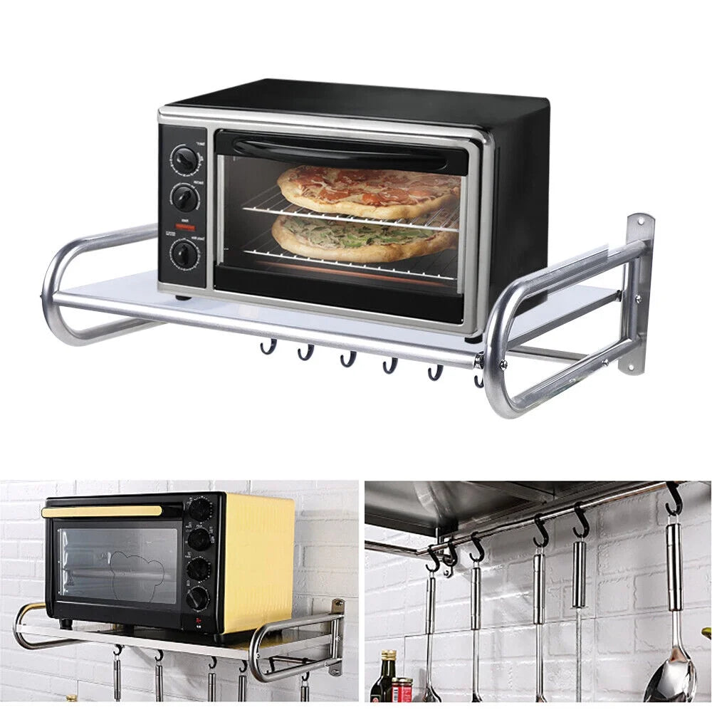 Stainless Steel Wall-Mount Microwave Oven Rack with 6 Hooks R473