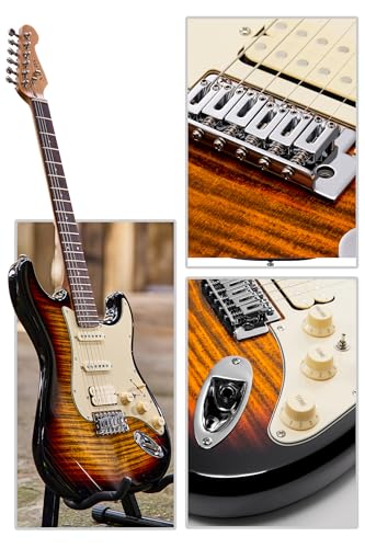 Electric Guitar with Coil-Split, Roasted Maple Neck, HSS Pickups, Beginner Kit with Amp and Bag C21096