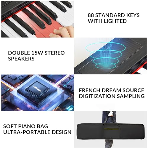 88 Key Semi Weighted Digital Piano with Lighted Keys, Stand, Case, Pedal, Headphone K75192