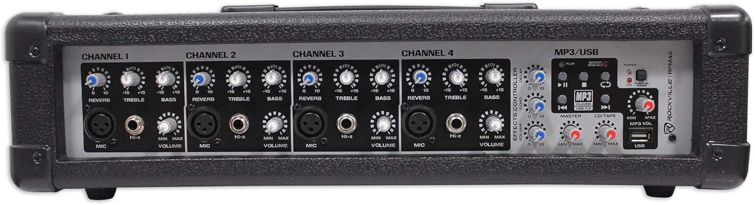 Rockville RPM45 1800w Powered Soundboard Mixing Console Mixer For Church/School
