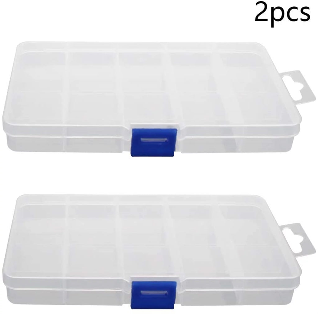 Plastic Component Storage Box with 15 Removable Grids, Transparent, 2-Pack I72457