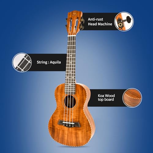 Concert Ukulele 23 Inch Koa Wood with Gig Bag and Strap L487