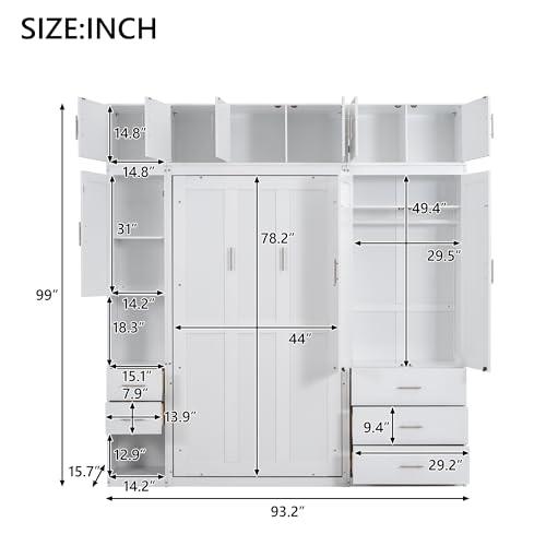 Twin Size Murphy Bed Frame with Lockers and Wardrobes O928