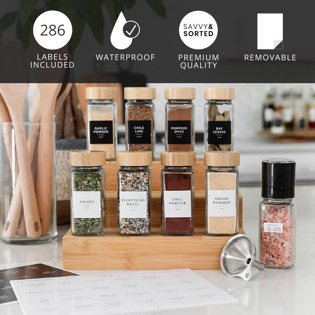 Glass Spice Jars with Bamboo Lid, 4oz Empty Seasoning Containers with Labels O351897
