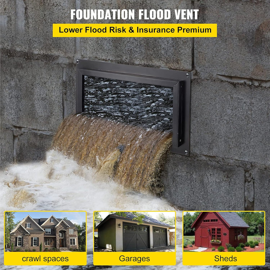 Foundation Flood Vent, 8" x 16", Wall Mounted, Black A9385