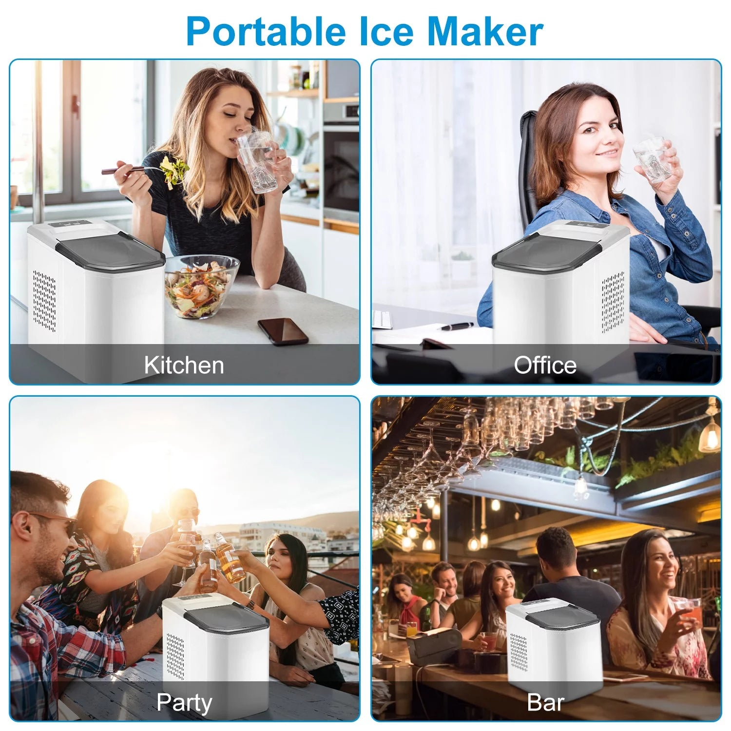 Countertop Ice Maker, 33Lbs/24H, 9 Ice Cubes in 6 Mins, Self-Cleaning Portable with Ice Scoop and Basket P57485