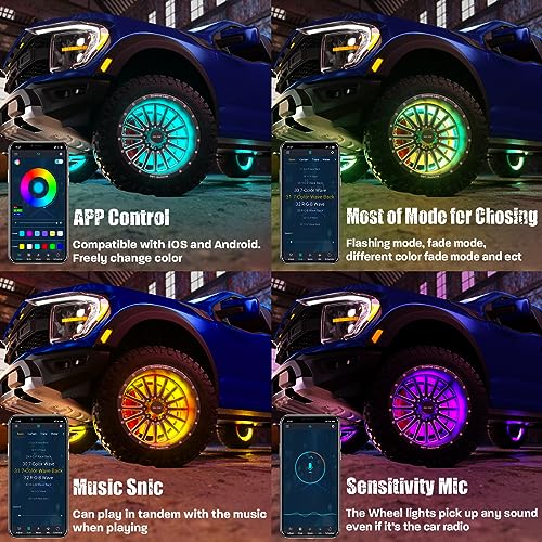 Wheel Lights for Truck - RGB Rim Light for Car/SUV - Wheel Well Ring Lights with Sequential and Multi-Color, Waterproof DC 12v C3041