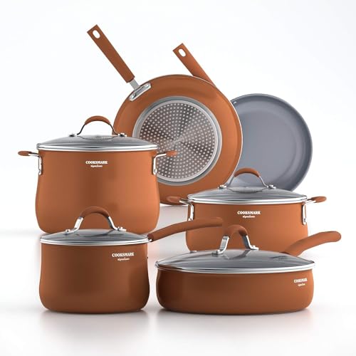 COOKSMARK Copper Pan 12-Inch Nonstick Induction Frying Pan with Lid and Cool-Touch Handle, Copper Ceramic Skillet, Saute Pan, Dishwasher Safe Oven Safe