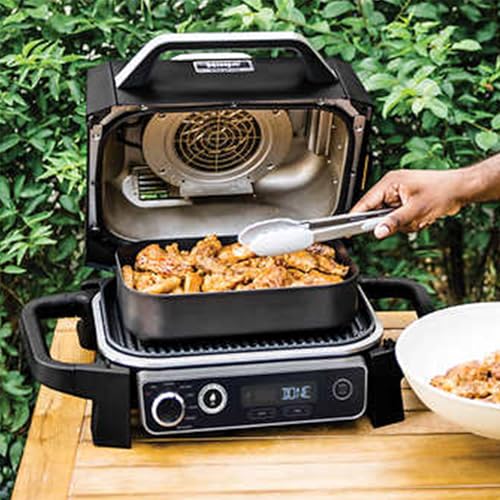 Outdoor Grill & Smoker 7-in-1 Air Fryer with Woodfire Pellets, Portable Electric, Grey K8039