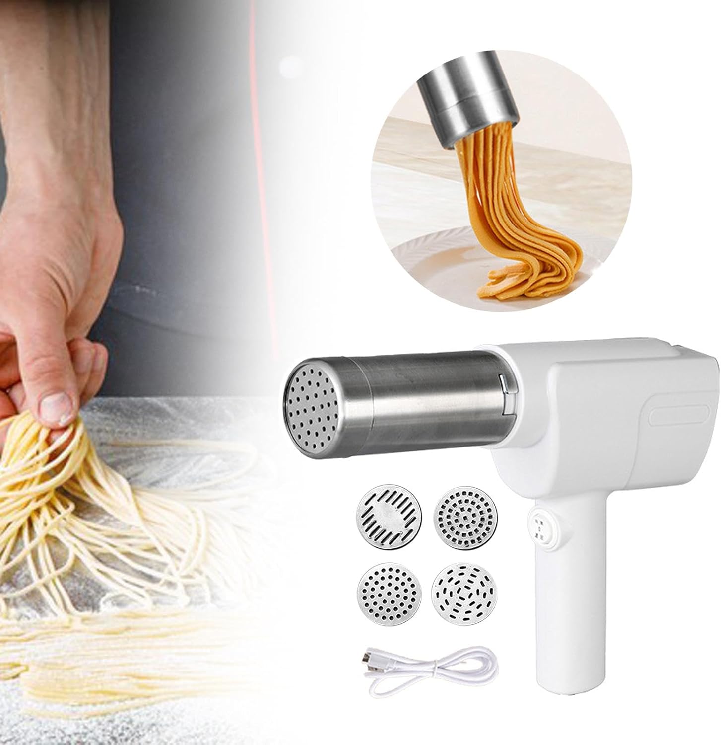 Handheld Electric Pasta Maker with 5 Heads for Colorful Noodles R953462