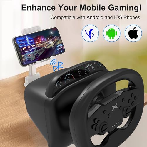 Gaming Steering Wheel, 270 Degree Racing Wheel with Dual-Vibration Motors, Wireless for PS4, PC, Switch, PS3, iOS, Android J201
