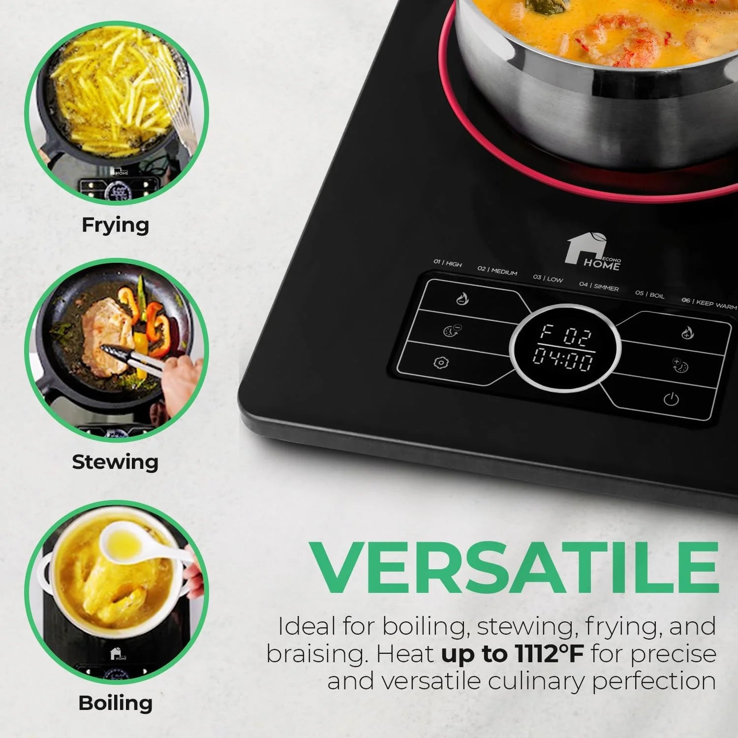 Portable Electric Cooktop - Extra Thin Stainless Steel Stove with Adjustable Temperature G2863
